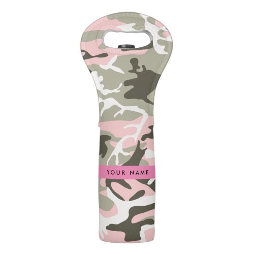 Pink and Green Camouflage Your name Personalize Wine Bag
