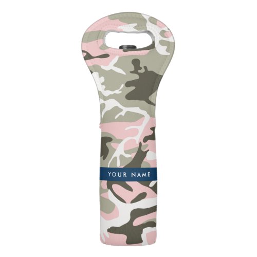 Pink and Green Camouflage Your name Personalize Wine Bag