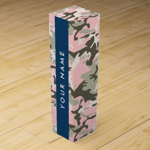 Pink and Green Camouflage Your name Personalize Wine Box