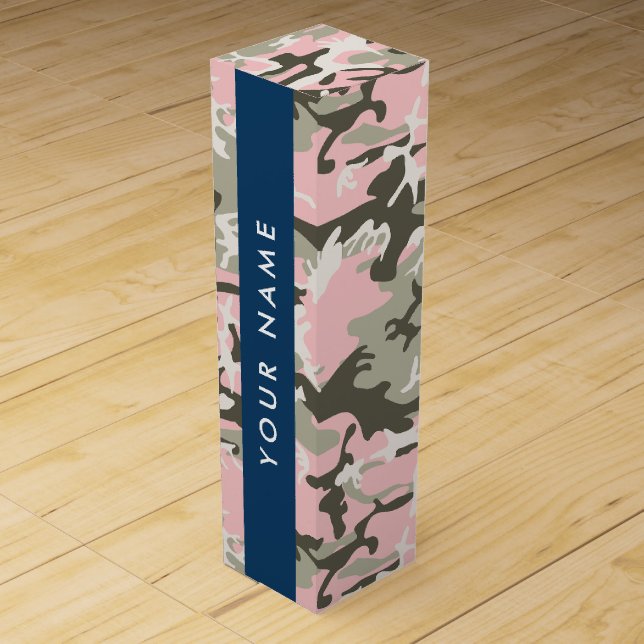 Pink and Green Camouflage Your name Personalize Wine Box (Front)
