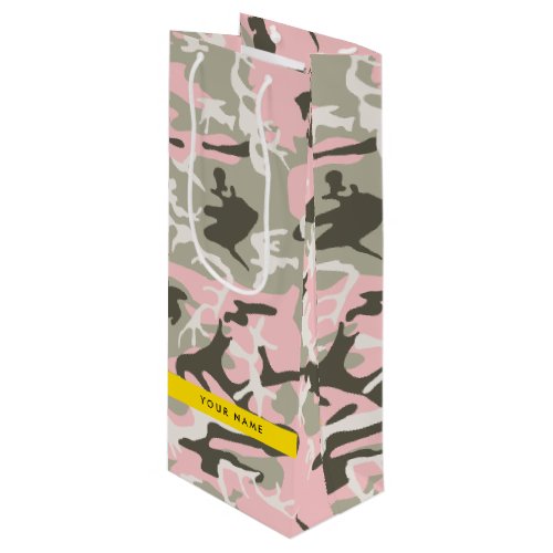 Pink and Green Camouflage Your name Personalize Wine Gift Bag