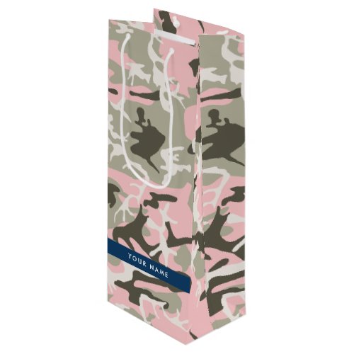 Pink and Green Camouflage Your name Personalize Wine Gift Bag