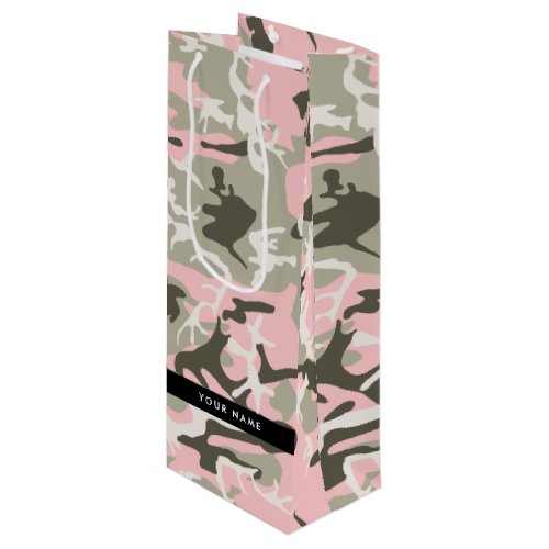 Pink and Green Camouflage Your name Personalize Wine Gift Bag