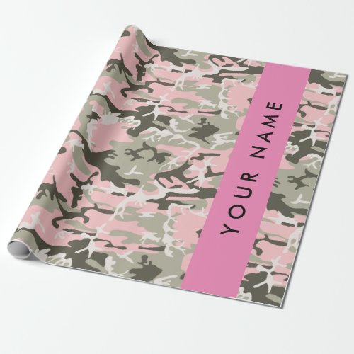 Pink and Green Camouflage Your name Personalize Wrapping Paper