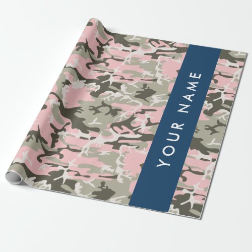 Pink and Green Camouflage Your name Personalize Wrapping Paper