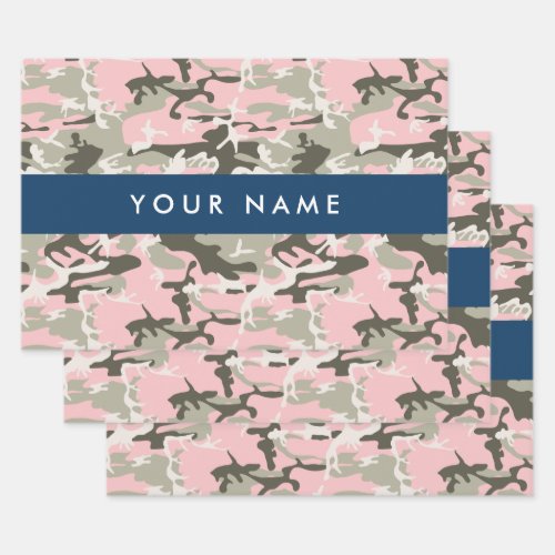 Pink and Green Camouflage Your name Personalize Wrapping Paper Sheets