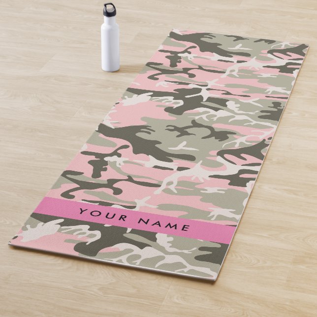 Pink and Green Camouflage Your name Personalize Yoga Mat (In Situ)