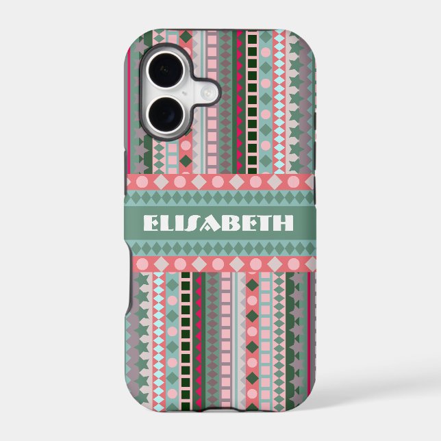 Pink and Green Candy Aztec Zigzag Pattern Iphone Case (Back)