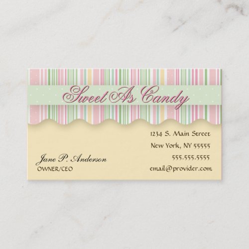 Pink and Green Candy Striped Business Card