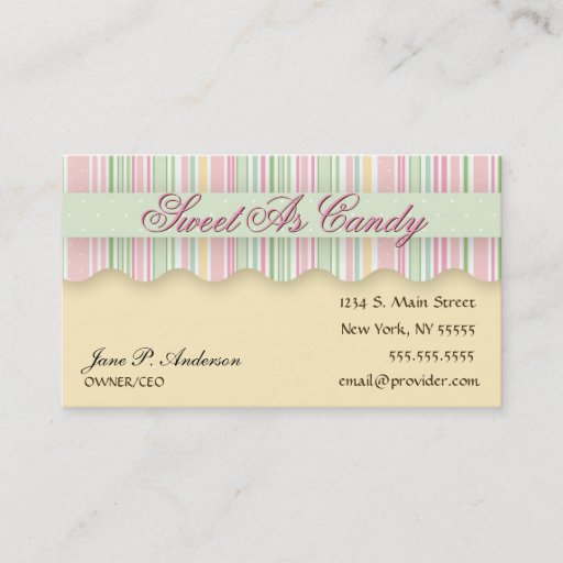 Customizable Pink and Green Candy Striped Business Card
