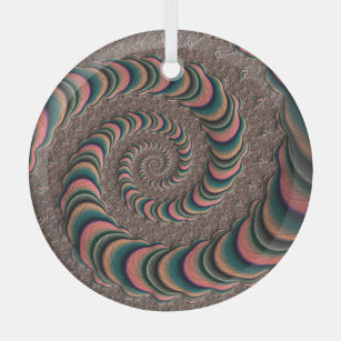 Pink and Green Candy Striped Spiral Fractal Art Glass Ornament