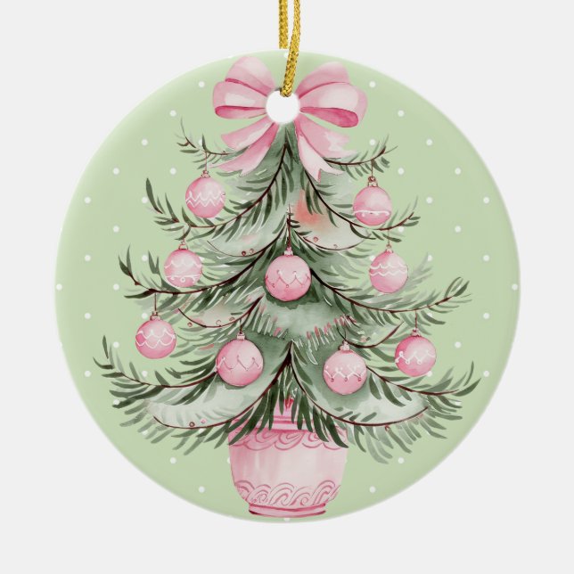 Pink and Green Ceramic Ornament (Front)