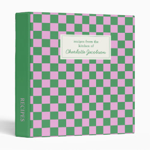 Pink and Green Checkerboard Monogram Recipe 3 Ring Binder