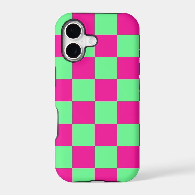 Pink and Green Checkered Print iPhone Case (Back)