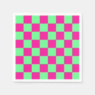 Pink and Green Checkered Print Napkins