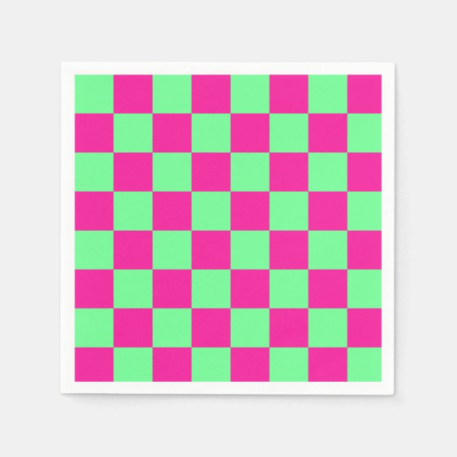 Pink and Green Checkered Print Napkins (Front)