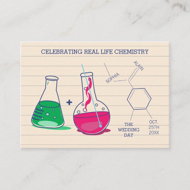 Pink and Green Chemistry Wedding Place Cards (Front)
