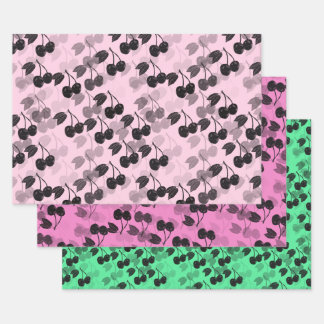 Pink and green Cherries on Wrapping Paper Sheets