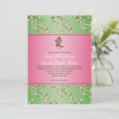 Pink and Green Cherry Blossoms Wedding Invitation (Standing Front)
