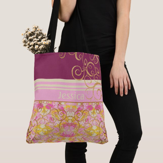 Pink and Green Chic Fun Tote Bag (Close Up)