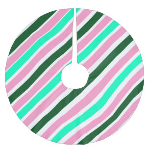 Pink and Green Christmas Candy Stripes Brushed Polyester Tree Skirt
