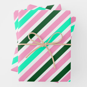 Pink and Green Christmas Candy Stripes Wrapping Paper Sheets