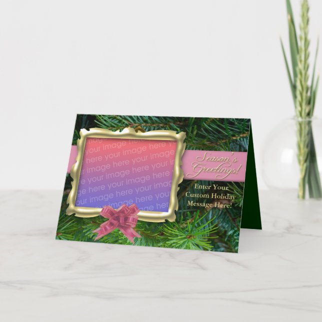 Pink and Green Christmas Cards, Personalized Photo Holiday Card (Front)