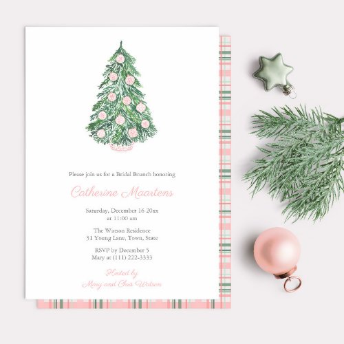 Pink And Green Christmas Chinoiserie Bridal Brunch Invitation
