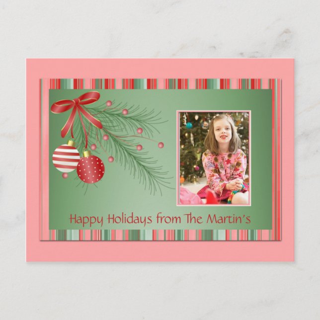 Pink and Green Christmas Photo Postcard (Front)