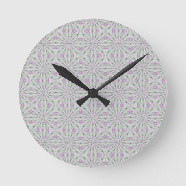 Pink and Green Christmas Rosettes Round Clock (Front)