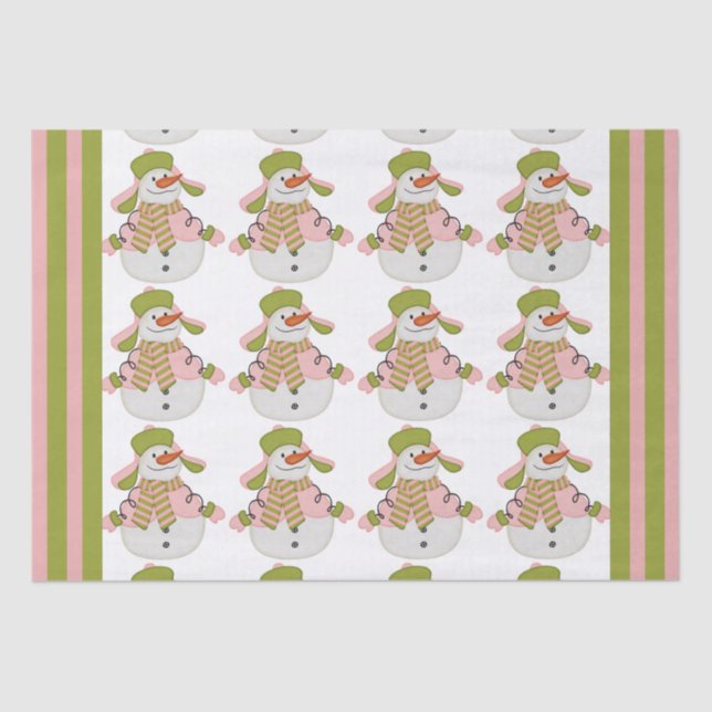 Pink and Green Christmas Snowman Tissue Paper (Front)