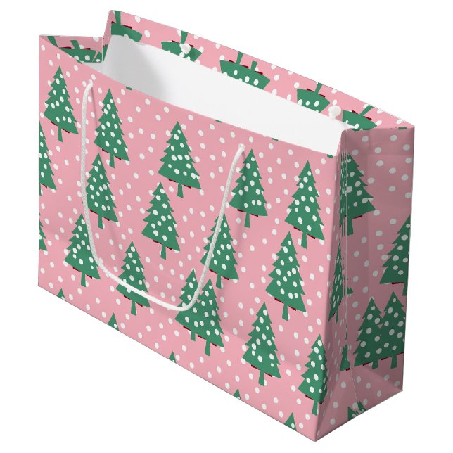 Pink and Green Christmas Tree Large Gift Bag (Front Angled)