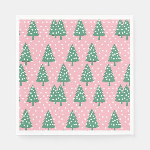 Pink and Green Christmas Tree Napkins