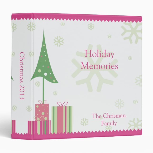 Pink and Green Christmas Tree Photo Album Binder (Front/Spine)