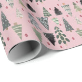 Pink and Green Christmas Tree Wrapping Paper (Roll Corner)