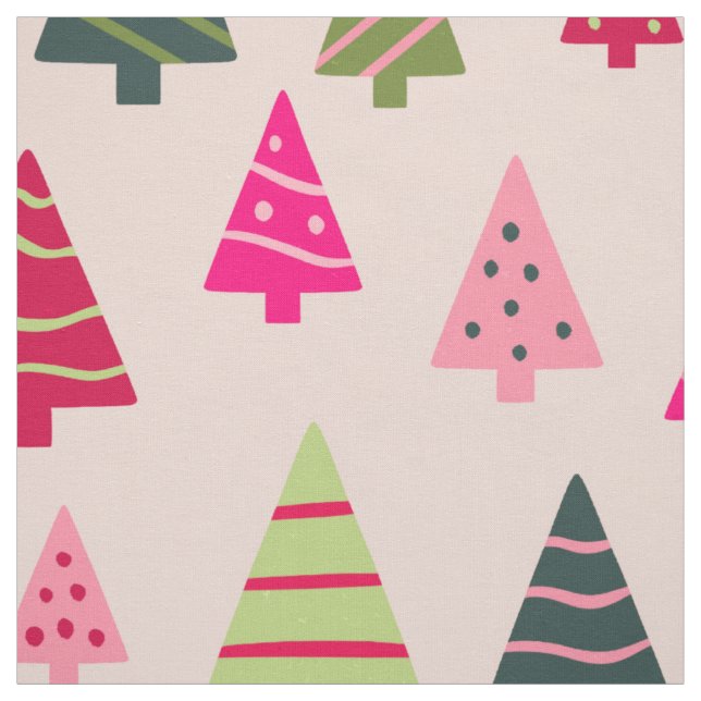 Pink and Green Christmas Trees Fabric (Swatch)