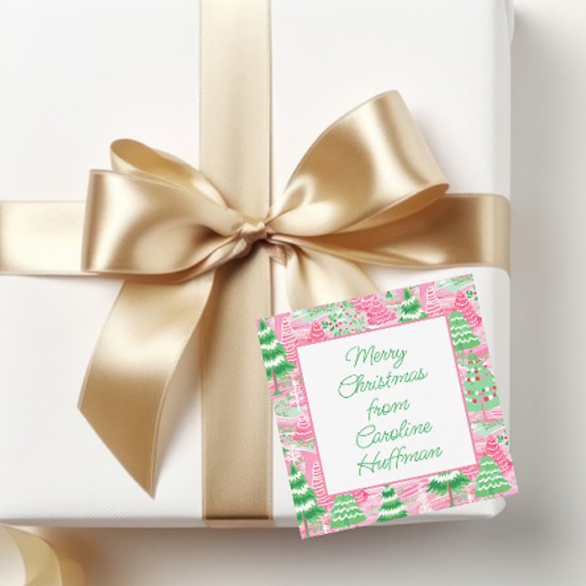 Pink and Green Christmas Trees Gift Enclosure Note Card (Creator Uploaded)