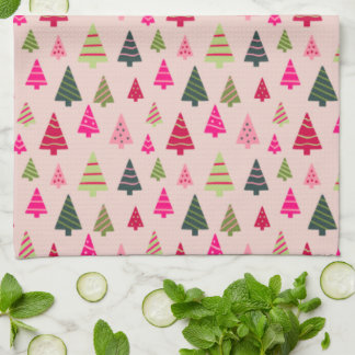 Pink and Green Christmas Trees Kitchen Towel