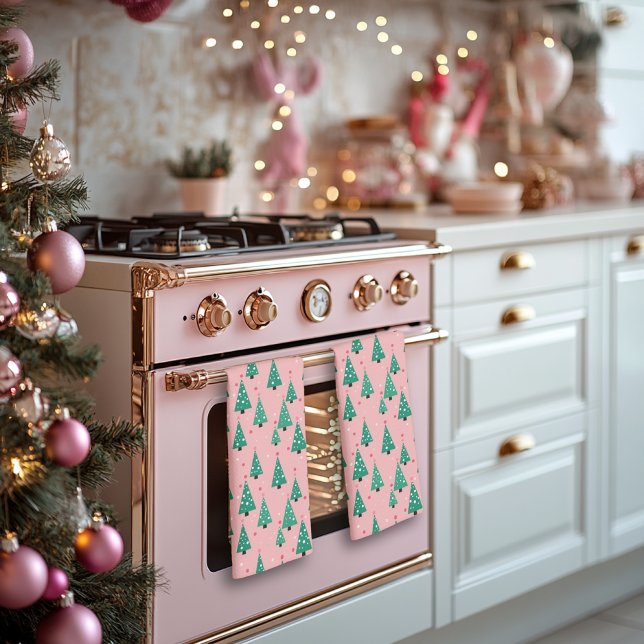 Pink and Green Christmas Trees Kitchen Towel (Creator Uploaded)
