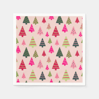 Pink and Green Christmas Trees Napkins