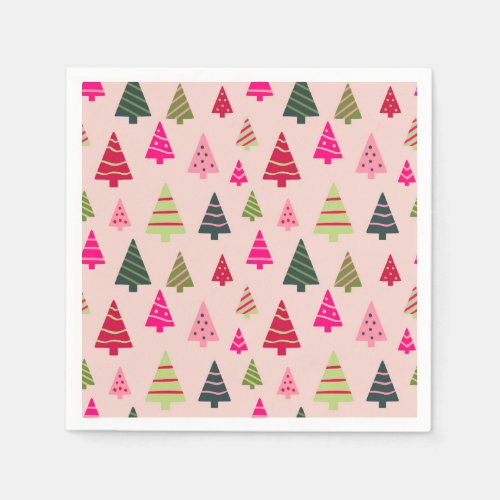 Pink and Green Christmas Trees Napkins