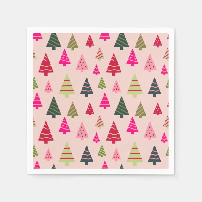 Pink and Green Christmas Trees Napkins (Front)