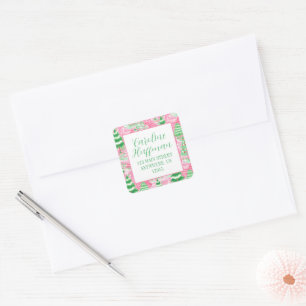 Pink and Green Christmas Trees Return Address Square Sticker