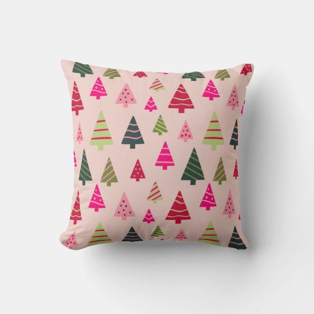 Pink and Green Christmas Trees Throw Pillow (Front)
