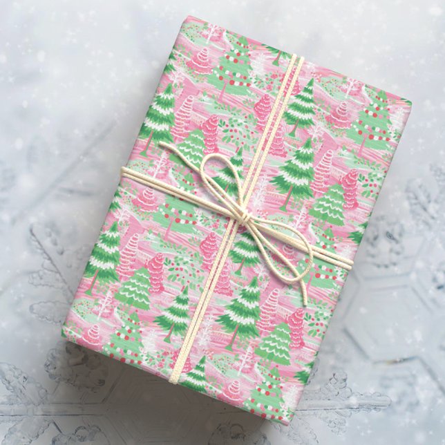 Pink and Green Christmas Trees Wrapping Paper (Creator Uploaded)
