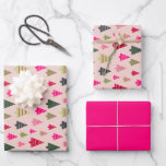 Pink and Green Christmas Trees Wrapping Paper Sheets