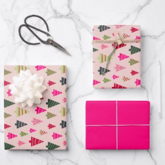 Pink and Green Christmas Trees Wrapping Paper Sheets