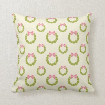 Pink And Green Christmas Wreathe Throw Pillow by BellaMommyDesigns at Zazzle