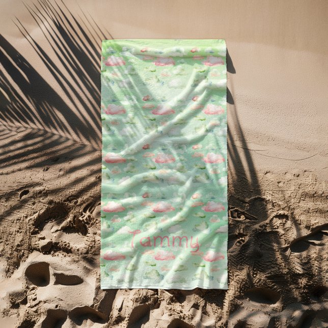 Pink and Green Clouds Girl Beach Towel (Creator Uploaded)
