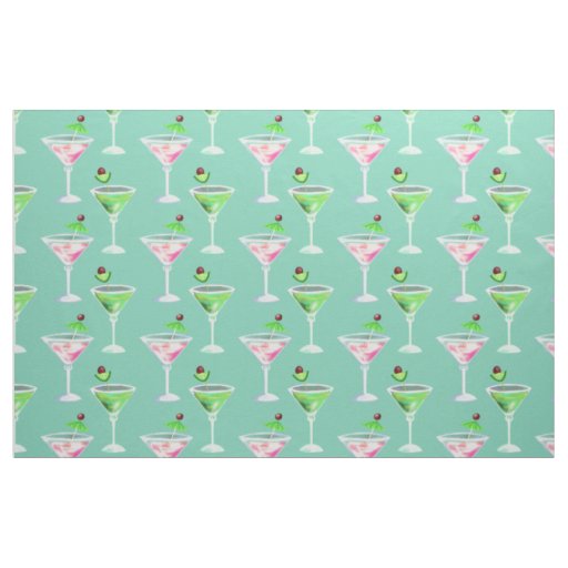 Pink and green cocktails fabric